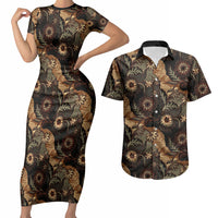 Batik Pedalaman Semen Lereng Style Couples Matching Short Sleeve Bodycon Dress and Hawaiian Shirt Indonesian Traditional Pattern LT01 Black - Polynesian Pride