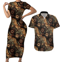 Batik Pedalaman Semen Lereng Style Couples Matching Short Sleeve Bodycon Dress and Hawaiian Shirt Indonesian Traditional Pattern LT01 Black - Polynesian Pride