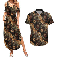 Batik Pedalaman Semen Lereng Style Couples Matching Summer Maxi Dress and Hawaiian Shirt Indonesian Traditional Pattern LT01 Black - Polynesian Pride