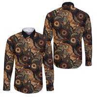 Batik Pedalaman Semen Lereng Style Family Matching Off The Shoulder Long Sleeve Dress and Hawaiian Shirt Indonesian Traditional Pattern LT01 Dad's Shirt - Long Sleeve Black - Polynesian Pride