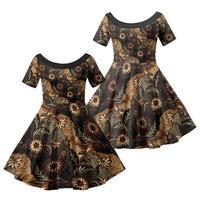 Batik Pedalaman Semen Lereng Style Family Matching Off The Shoulder Long Sleeve Dress and Hawaiian Shirt Indonesian Traditional Pattern LT01 Daughter's Dress Black - Polynesian Pride
