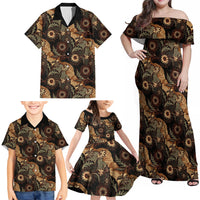 Batik Pedalaman Semen Lereng Style Family Matching Off Shoulder Maxi Dress and Hawaiian Shirt Indonesian Traditional Pattern LT01 - Polynesian Pride