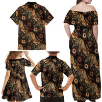 Batik Pedalaman Semen Lereng Style Family Matching Off Shoulder Maxi Dress and Hawaiian Shirt Indonesian Traditional Pattern LT01 Mom's Dress Black - Polynesian Pride