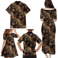 Batik Pedalaman Semen Lereng Style Family Matching Puletasi and Hawaiian Shirt Indonesian Traditional Pattern LT01 Mom's Dress Black - Polynesian Pride