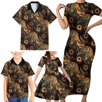 Batik Pedalaman Semen Lereng Style Family Matching Short Sleeve Bodycon Dress and Hawaiian Shirt Indonesian Traditional Pattern LT01 - Polynesian Pride