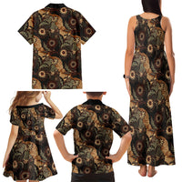 Batik Pedalaman Semen Lereng Style Family Matching Tank Maxi Dress and Hawaiian Shirt Indonesian Traditional Pattern LT01 Mom's Dress Black - Polynesian Pride