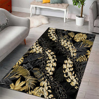 Gold Tropical Leaves Hawaii Mikioi Lei Area Rug Luxury Stylized - Polynesian Pride