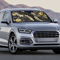 Gold Tropical Leaves Hawaii Mikioi Lei Auto Sun Shade Luxury Stylized - Polynesian Pride