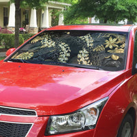 Gold Tropical Leaves Hawaii Mikioi Lei Auto Sun Shade Luxury Stylized - Polynesian Pride