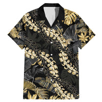 Gold Tropical Leaves Hawaii Mikioi Lei Family Matching Mermaid Dress and Hawaiian Shirt Luxury Stylized - Polynesian Pride