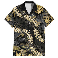 Gold Tropical Leaves Hawaii Mikioi Lei Family Matching Puletasi and Hawaiian Shirt Luxury Stylized - Polynesian Pride