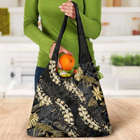 Gold Tropical Leaves Hawaii Mikioi Lei Grocery Bag Luxury Stylized - Polynesian Pride