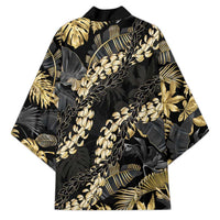 Gold Tropical Leaves Hawaii Mikioi Lei Kimono Luxury Stylized - Polynesian Pride