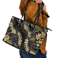 Gold Tropical Leaves Hawaii Mikioi Lei Leather Tote Bag Luxury Stylized - Polynesian Pride