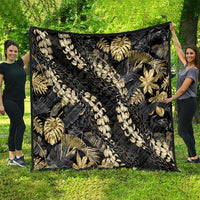 Gold Tropical Leaves Hawaii Mikioi Lei Quilt Luxury Stylized - Polynesian Pride