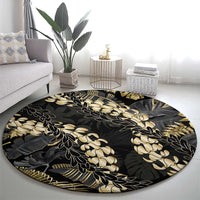 Gold Tropical Leaves Hawaii Mikioi Lei Round Carpet Luxury Stylized - Polynesian Pride