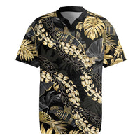 Gold Tropical Leaves Hawaii Mikioi Lei Rugby Jersey Luxury Stylized - Polynesian Pride