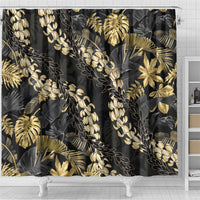 Gold Tropical Leaves Hawaii Mikioi Lei Shower Curtain Luxury Stylized - Polynesian Pride