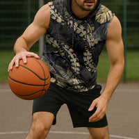 Gold Tropical Leaves Hawaii Mikioi Lei Sleeveless Hoodie Luxury Stylized - Polynesian Pride