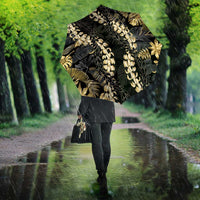 Gold Tropical Leaves Hawaii Mikioi Lei Umbrella Luxury Stylized - Polynesian Pride
