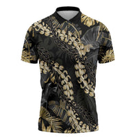 Gold Tropical Leaves Hawaii Mikioi Lei Zipper Polo Shirt Luxury Stylized - Polynesian Pride