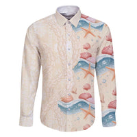 Beige Hawaii Lei Seashells Starfish Family Matching Long Sleeve Bodycon Dress and Hawaiian Shirt Sandy Sylized - Polynesian Pride