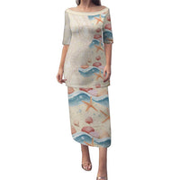 Beige Hawaii Lei Seashells Starfish Puletasi Sandy Sylized - Polynesian Pride