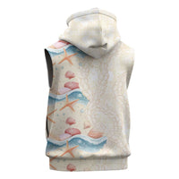 Beige Hawaii Lei Seashells Starfish Sleeveless Zip Hoodie Sandy Sylized - Polynesian Pride