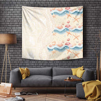 Beige Hawaii Lei Seashells Starfish Tapestry Sandy Sylized - Polynesian Pride