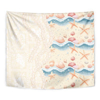 Beige Hawaii Lei Seashells Starfish Tapestry Sandy Sylized - Polynesian Pride