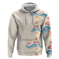 Beige Hawaii Lei Seashells Starfish Zip Hoodie Sandy Sylized - Polynesian Pride