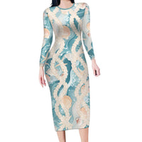 Hawaii Lei Seashells Starfish Family Matching Long Sleeve Bodycon Dress and Hawaiian Shirt Fresh Summer Vibe - Polynesian Pride