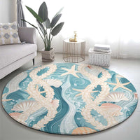 Hawaii Lei Seashells Starfish Round Carpet Fresh Summer Vibe - Polynesian Pride