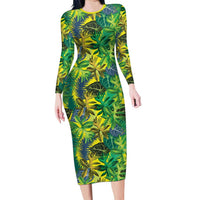 Hawaii Summer Tropical Leaves Family Matching Long Sleeve Bodycon Dress and Hawaiian Shirt - Polynesian Pride