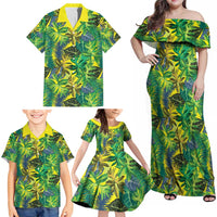 Hawaii Summer Tropical Leaves Family Matching Off Shoulder Maxi Dress and Hawaiian Shirt - Polynesian Pride