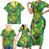 Hawaii Summer Tropical Leaves Family Matching Short Sleeve Bodycon Dress and Hawaiian Shirt - Polynesian Pride