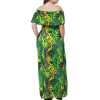 Hawaii Summer Tropical Leaves Off Shoulder Maxi Dress - Polynesian Pride