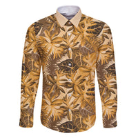 Hawaii Gold Tropical Leaves Family Matching Off The Shoulder Long Sleeve Dress and Hawaiian Shirt LT01 Dad's Shirt - Long Sleeve Gold - Polynesian Pride