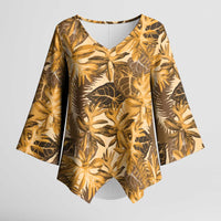 Hawaii Gold Tropical Leaves Kimono Sleeve Blouse - Polynesian Pride