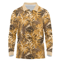 Hawaii Gold Tropical Leaves Long Sleeve Polo Shirt - Polynesian Pride