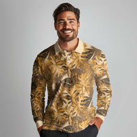 Hawaii Gold Tropical Leaves Long Sleeve Polo Shirt - Polynesian Pride