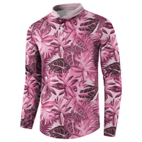 Hawaii Pink Tropical Leaves Button Sweatshirt - Polynesian Pride