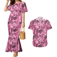 Hawaii Pink Tropical Leaves Couples Matching Mermaid Dress and Hawaiian Shirt - Polynesian Pride