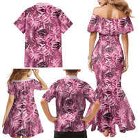Hawaii Pink Tropical Leaves Family Matching Mermaid Dress and Hawaiian Shirt - Polynesian Pride