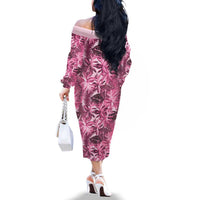 Hawaii Pink Tropical Leaves Family Matching Off The Shoulder Long Sleeve Dress and Hawaiian Shirt LT01 - Polynesian Pride