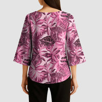 Hawaii Pink Tropical Leaves Kimono Sleeve Blouse - Polynesian Pride