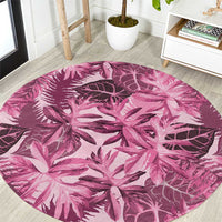 Hawaii Pink Tropical Leaves Round Carpet - Polynesian Pride