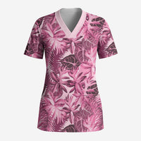 Hawaii Pink Tropical Leaves Scrub Top LT01 Adult Pink - Polynesian Pride