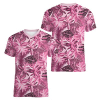 Hawaii Pink Tropical Leaves Women V-Neck T-Shirt LT01 - Polynesian Pride