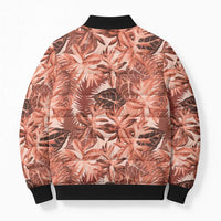 Hawaii Red Brown Tropical Leaves Bomber Puffer Jacket - Polynesian Pride